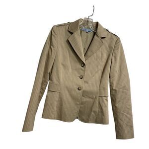 Antonio Melani Jacket Womens Size 2 Beige Stripe Belted Pockets‎ Epaulette EUC